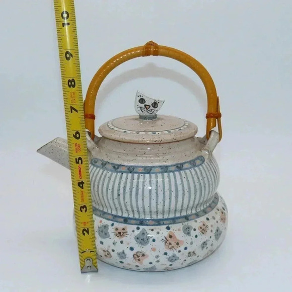 Vintage Lynne Norwood Lofton Art Pottery Pink Blue Kitten Cat Teapot Signed - Picture 13 of 13